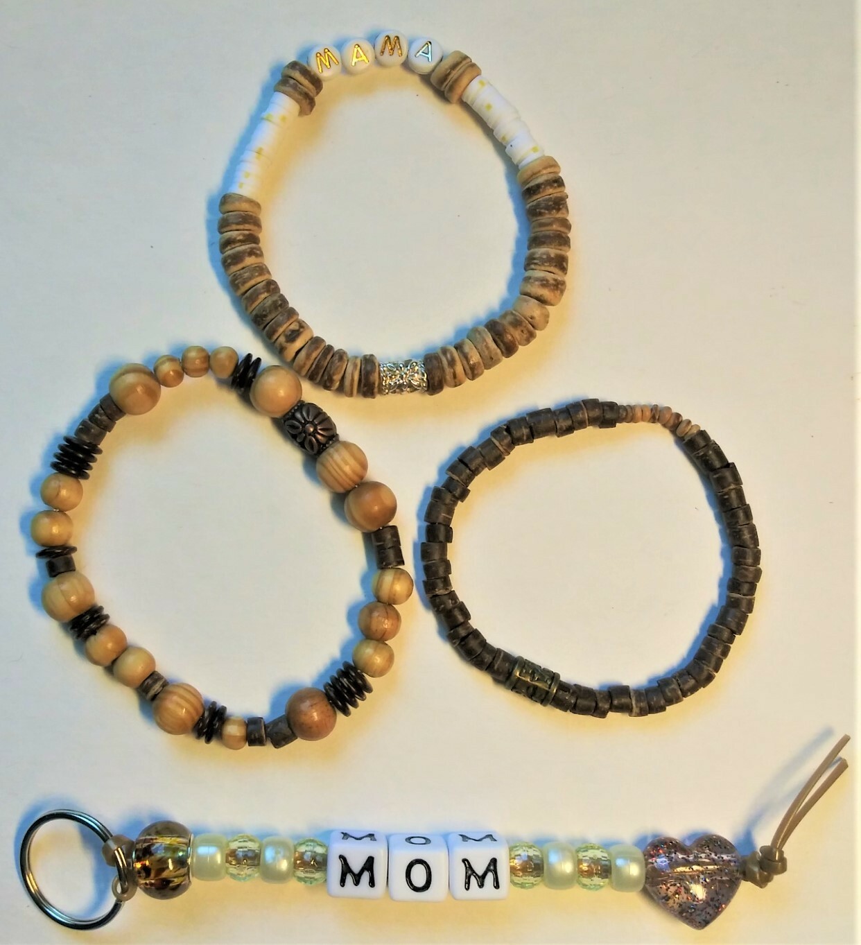 Mama Stretchy Bracelet Stack Wood Beads and Discs