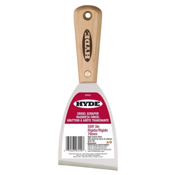 Hyde Tools - Stiff Chisel Scraper, Hardwood Handle 3" #07410