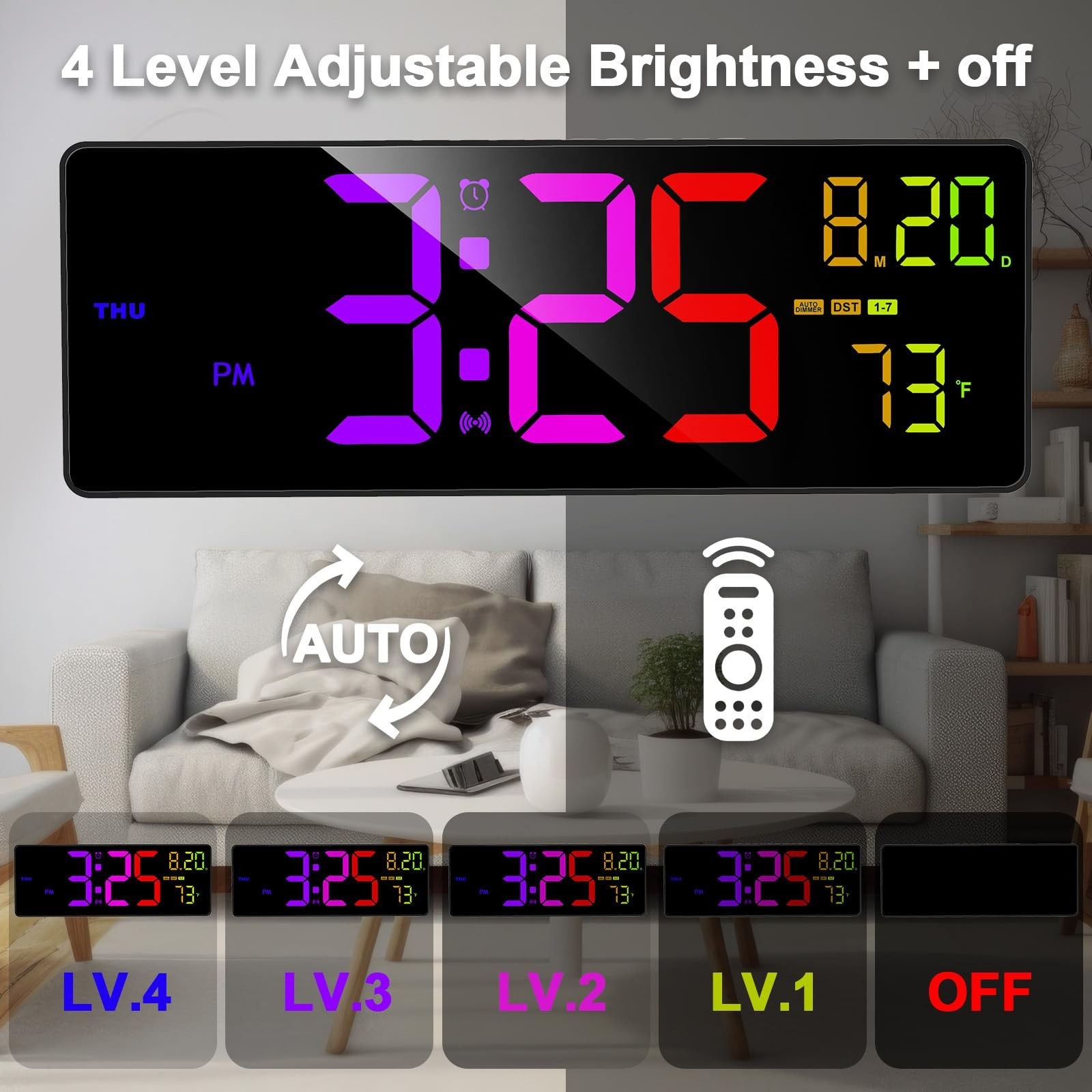 XREXS 16.3" Bluetooth Large Digital Wall Clock with Remote Control, Auto Time...