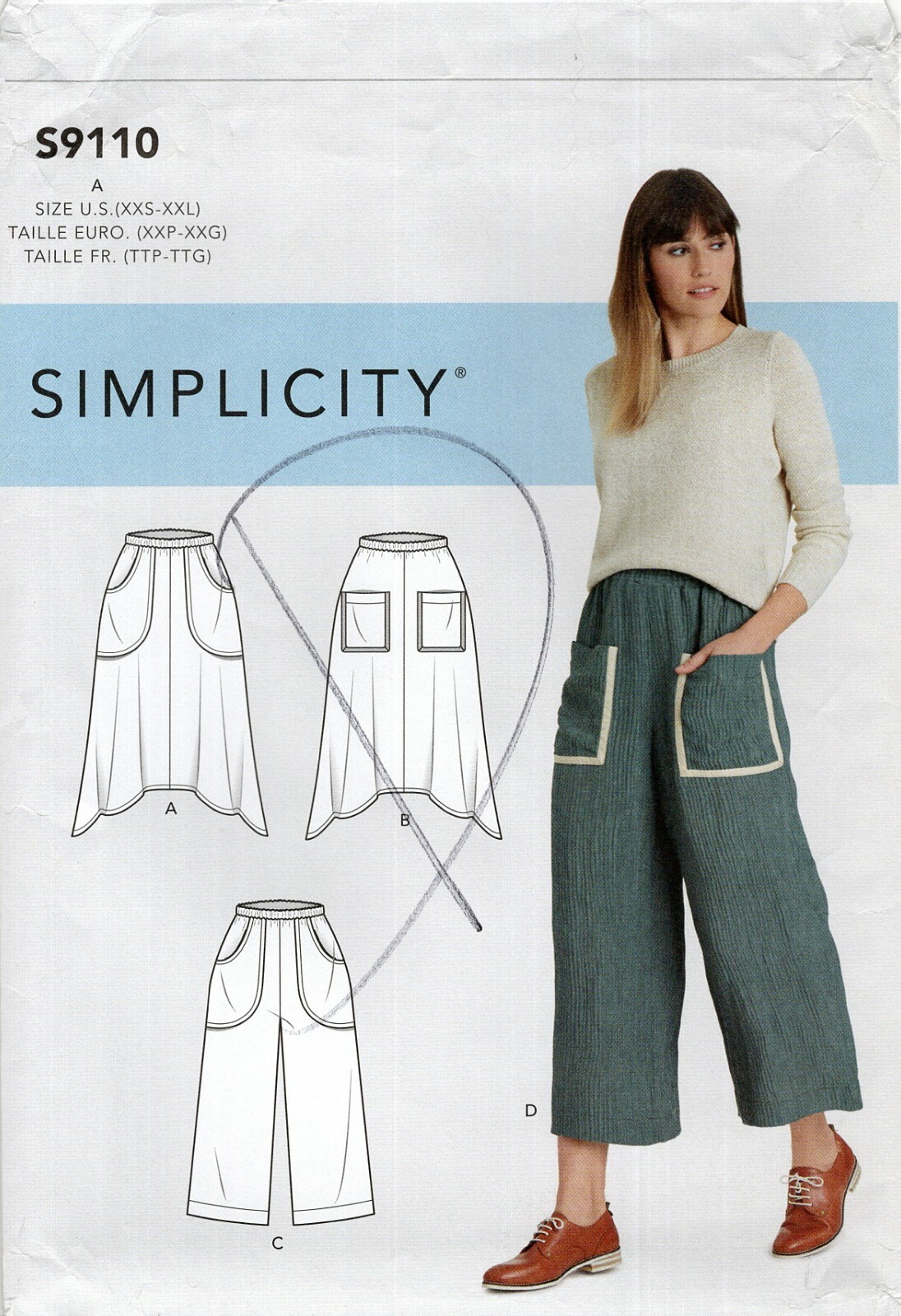 Simplicity S9110 Pull-On Skirts w Pockets, Cropped Pants  Sz 4-26 UNCUT Pattern