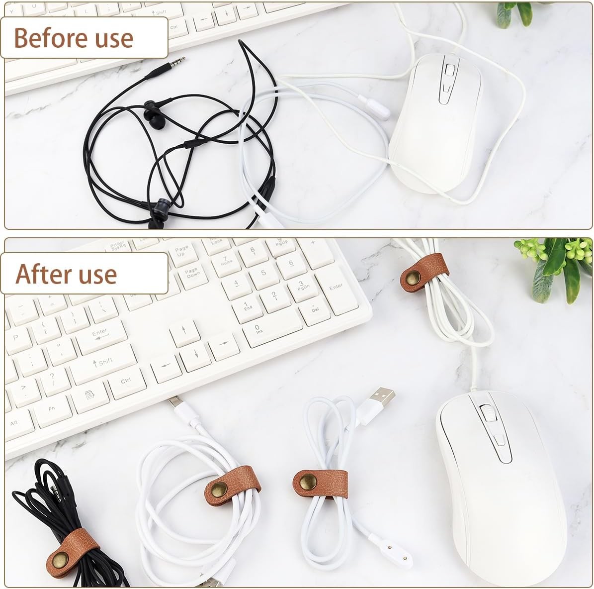5 Pieces PU Leather Cord Organizer Reusable Cable Keeper for...