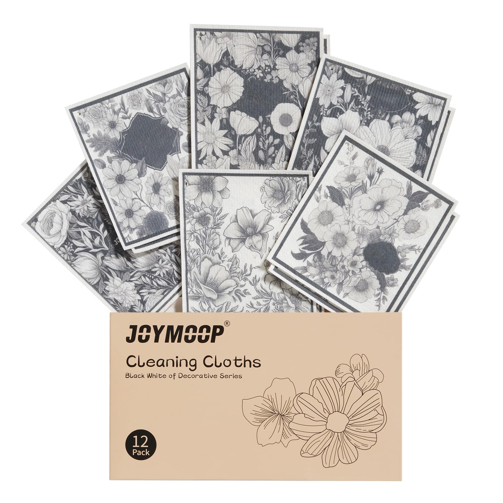 12 Pack Decorate Cleaning Cloth (Black White of Decorative Series), Reusable ...