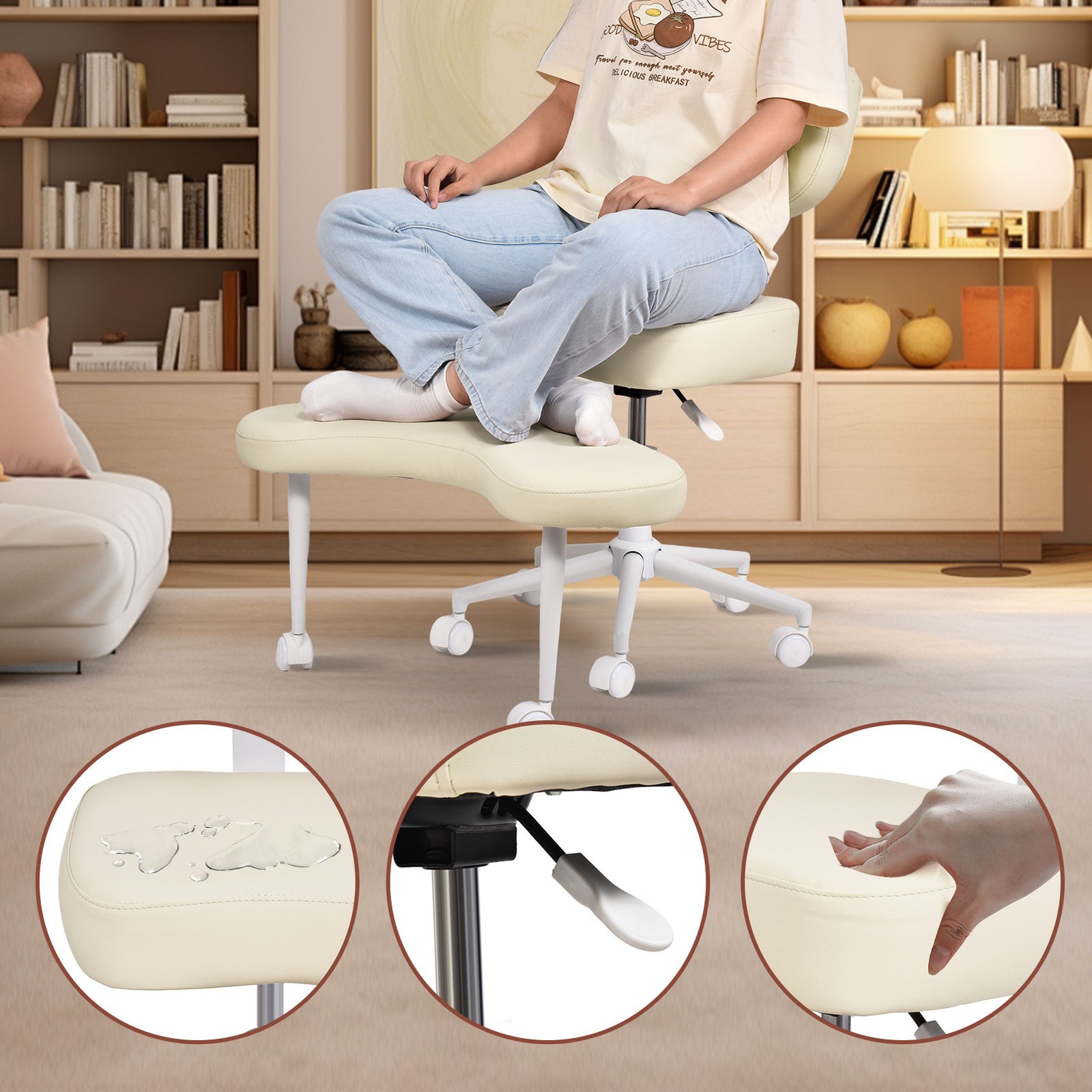 Ergonomic Cross Legged Chair, 360° Swivel Meditation Chair Height Adjustable Sea