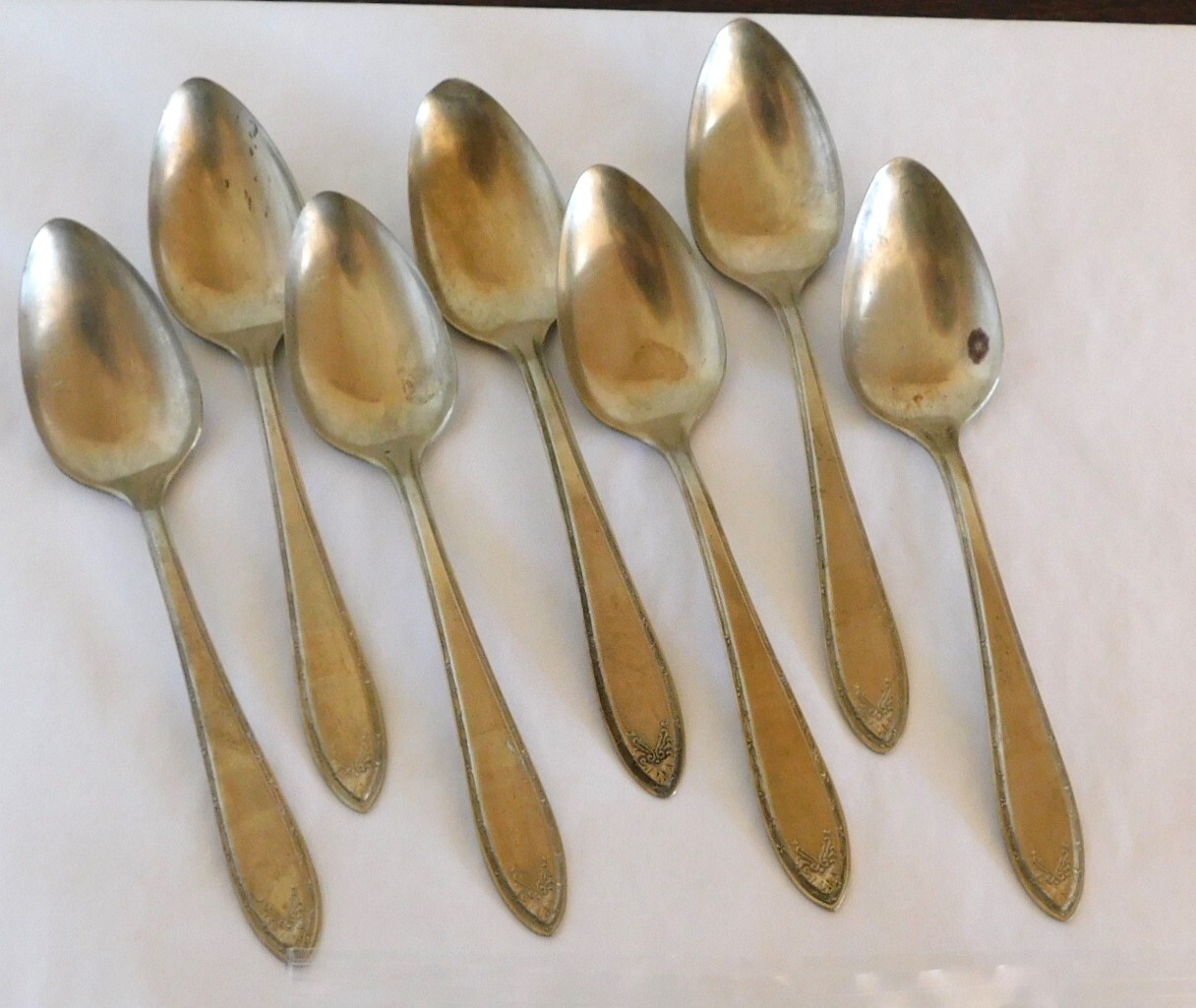 7 Teaspoons - ROGERS NICKEL SILVER - Scroll Leaf Pattern   #P73