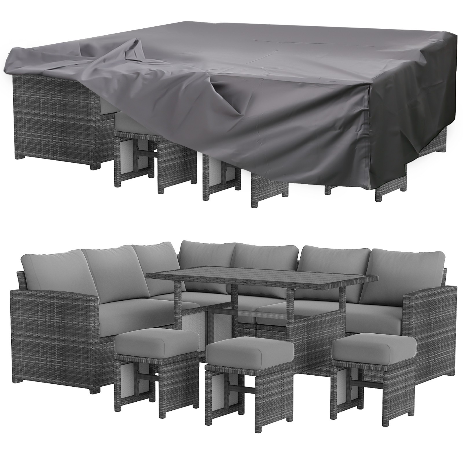 7 Pieces Outdoor Rattan Sectional Sofa Patio Furniture Set w/ Protection Cover