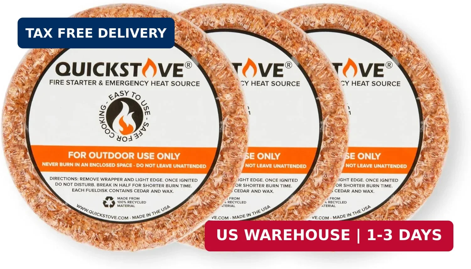 Fire Starters (3 Pack) - Waterproof Emergency Fuel Disks for Camping Essentials,