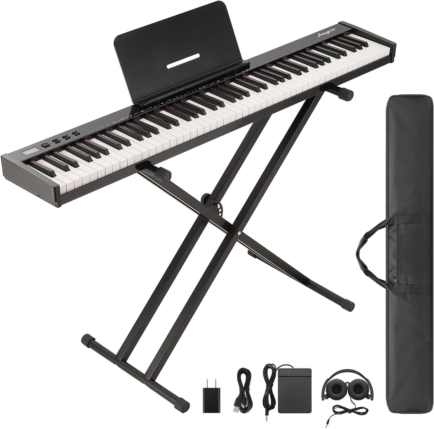 88-Key Portable Digital Piano with Foldable Stand & Carrying Case for Beginners