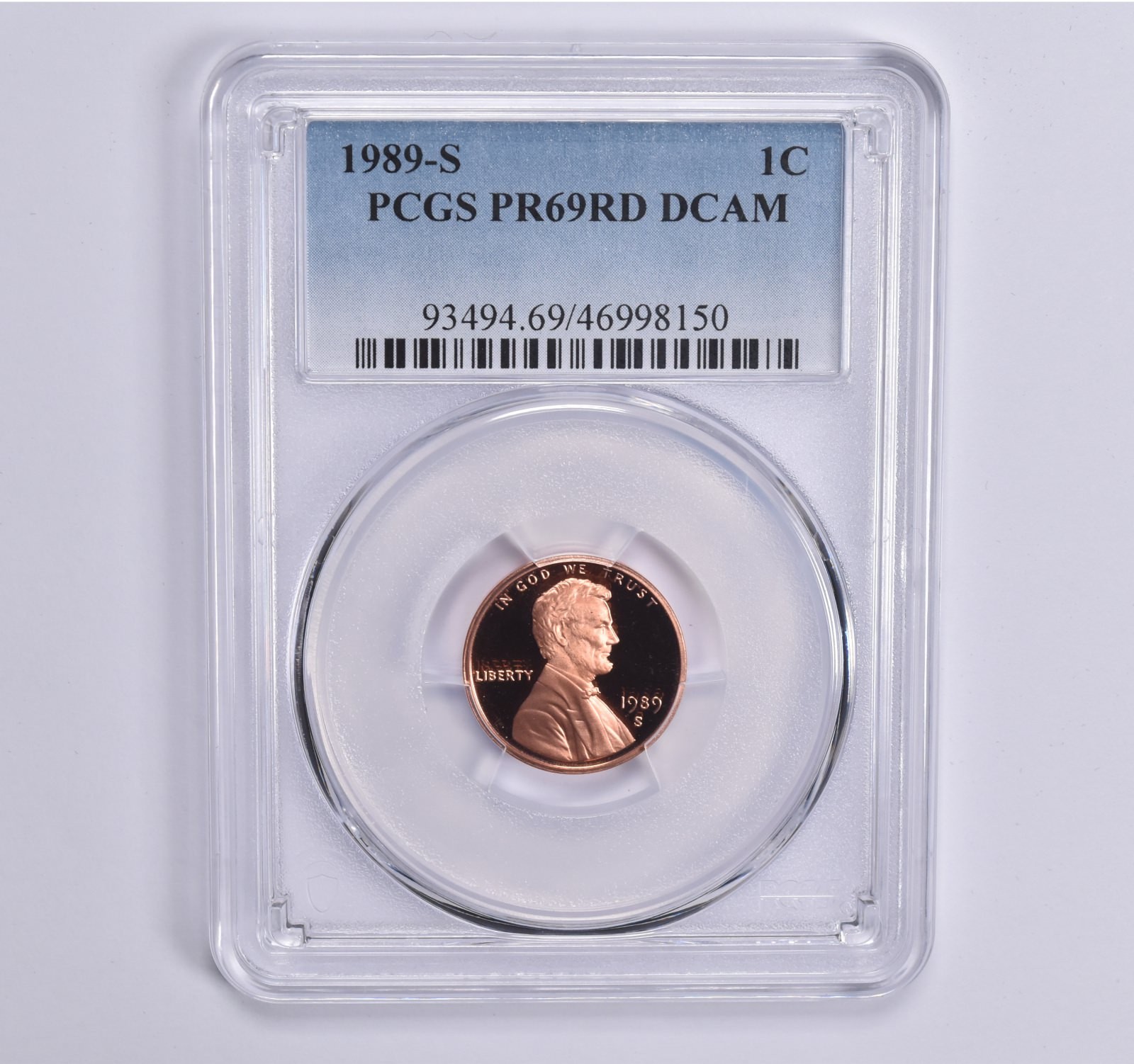 1989-S Lincoln Memorial Cent PR69 RD PCGS Blue Lbl