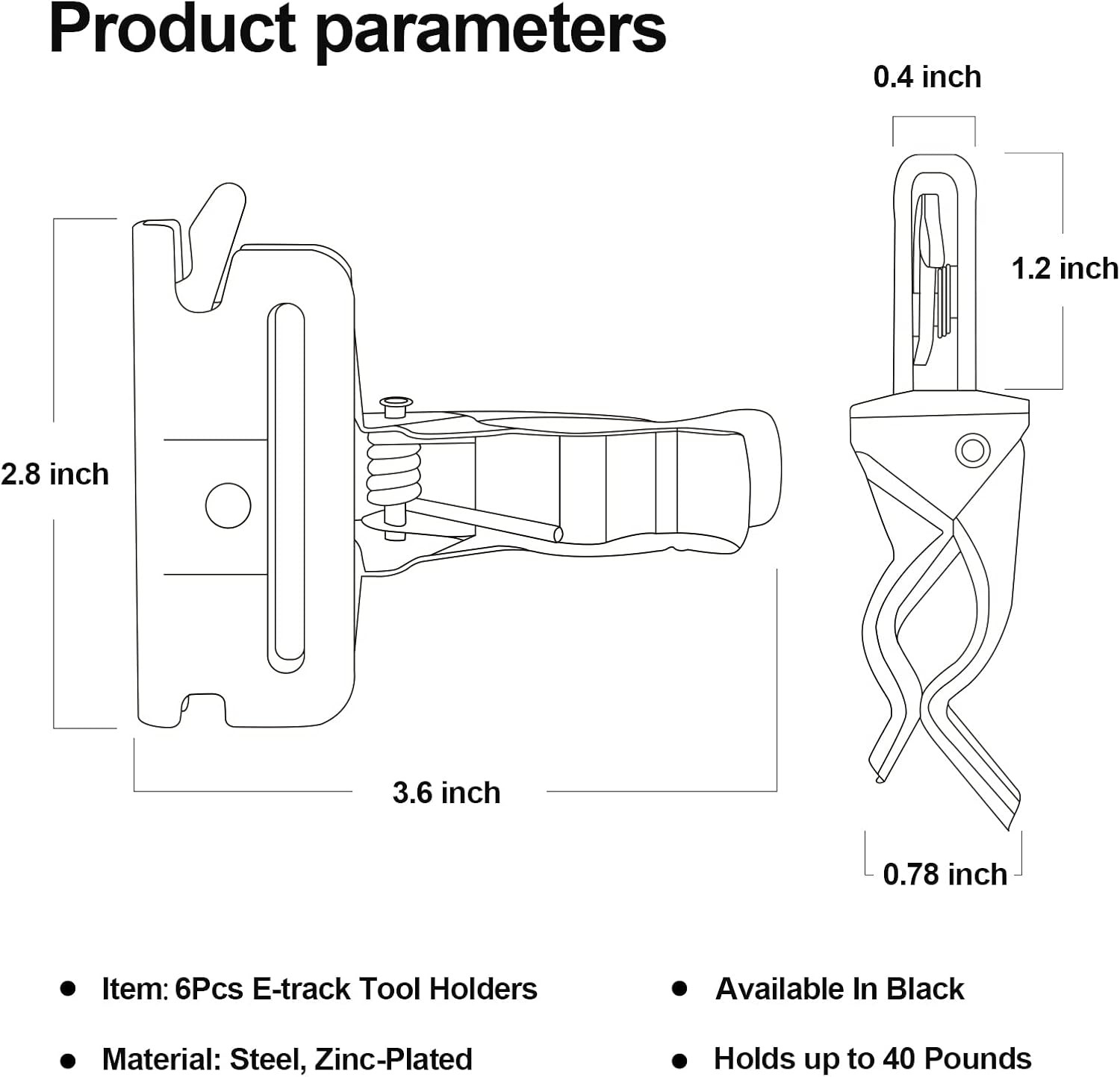 6 Pack E-Track Tool Holders |E Track Accessories for Enclosed Trailer Black