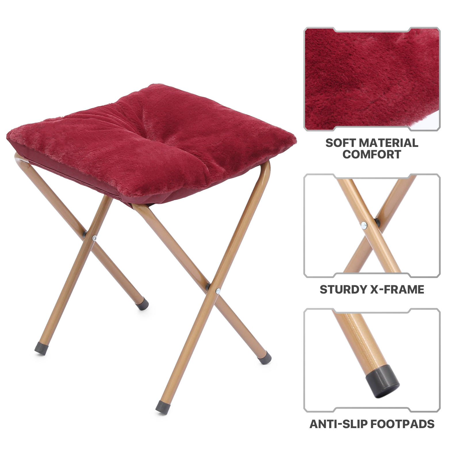 Red 2 Pcs Folding Faux Fur Saucer Cozy Chair Oversized Upholstery Seat w/Ottoman