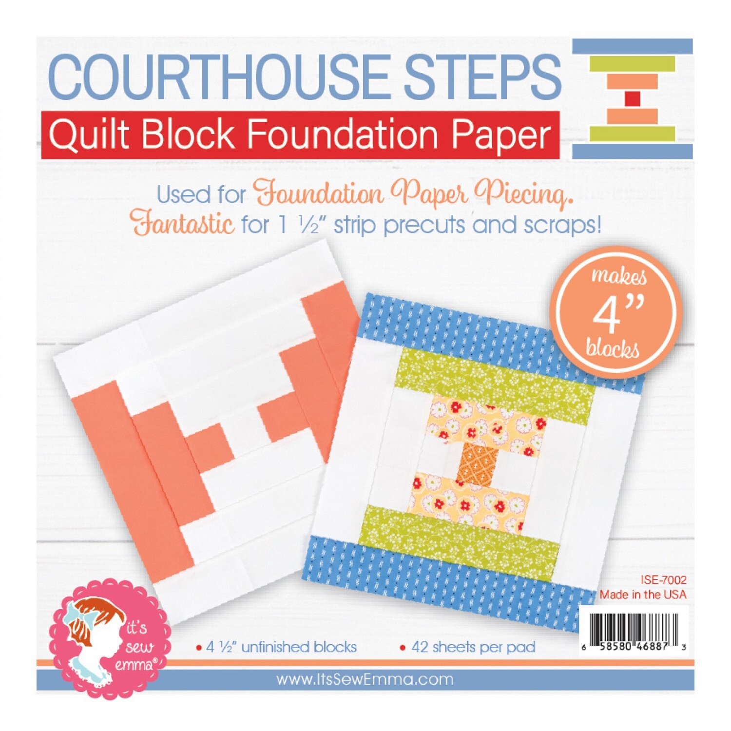 4" Courthouse Steps Foundation Paper  Includes 42 Sheets It's Sew Emma ISE 7002