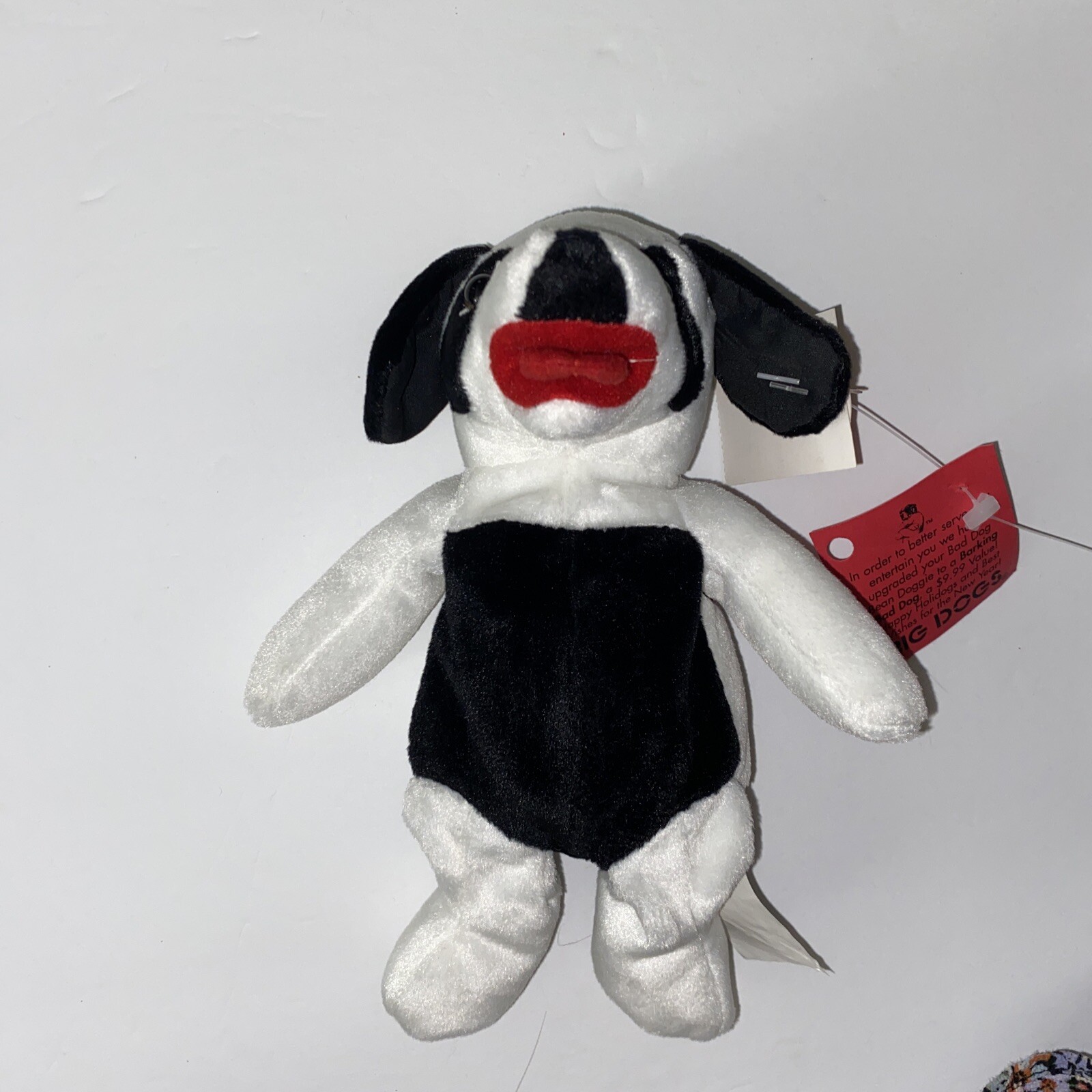 'Big Dogs' Brand White & Black Spotted Dog w/ Red Tongue Plush Bean Bag  8"