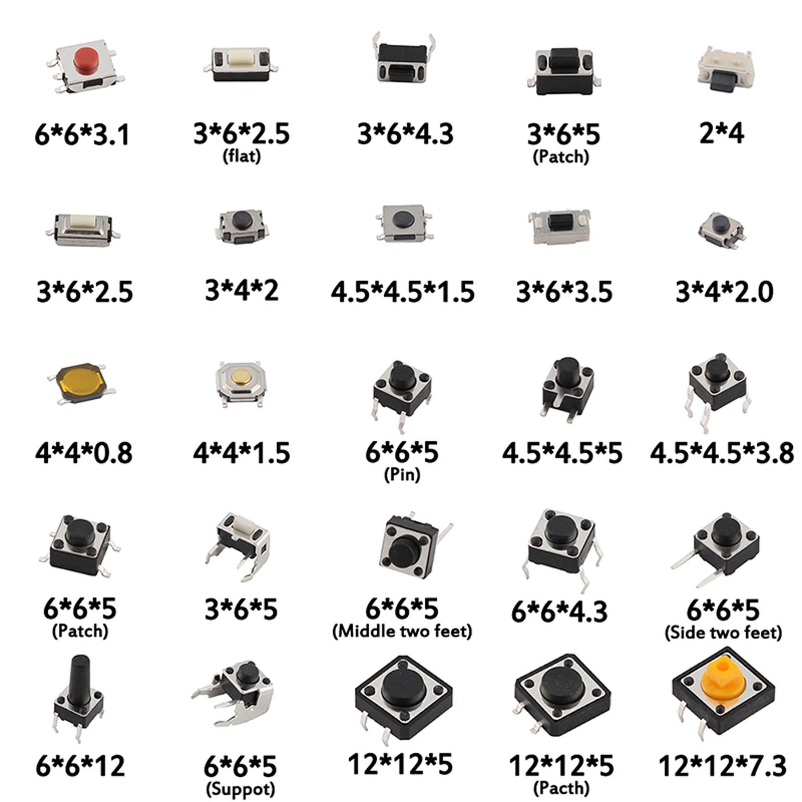 250pcs 25-Type Micro Switch Push Tact Button ON/OFF Touch Button Switch ccuu