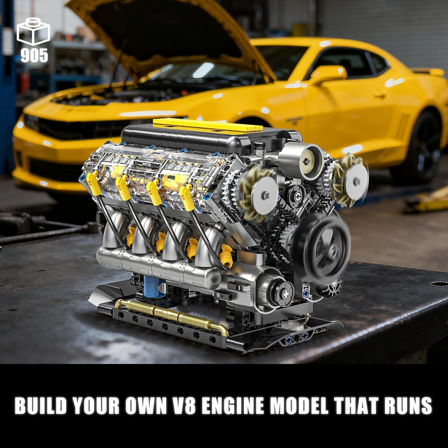 V8 Engine Model Building Kit That Runs - Visible Mini V8 Engine Kit for Adults &