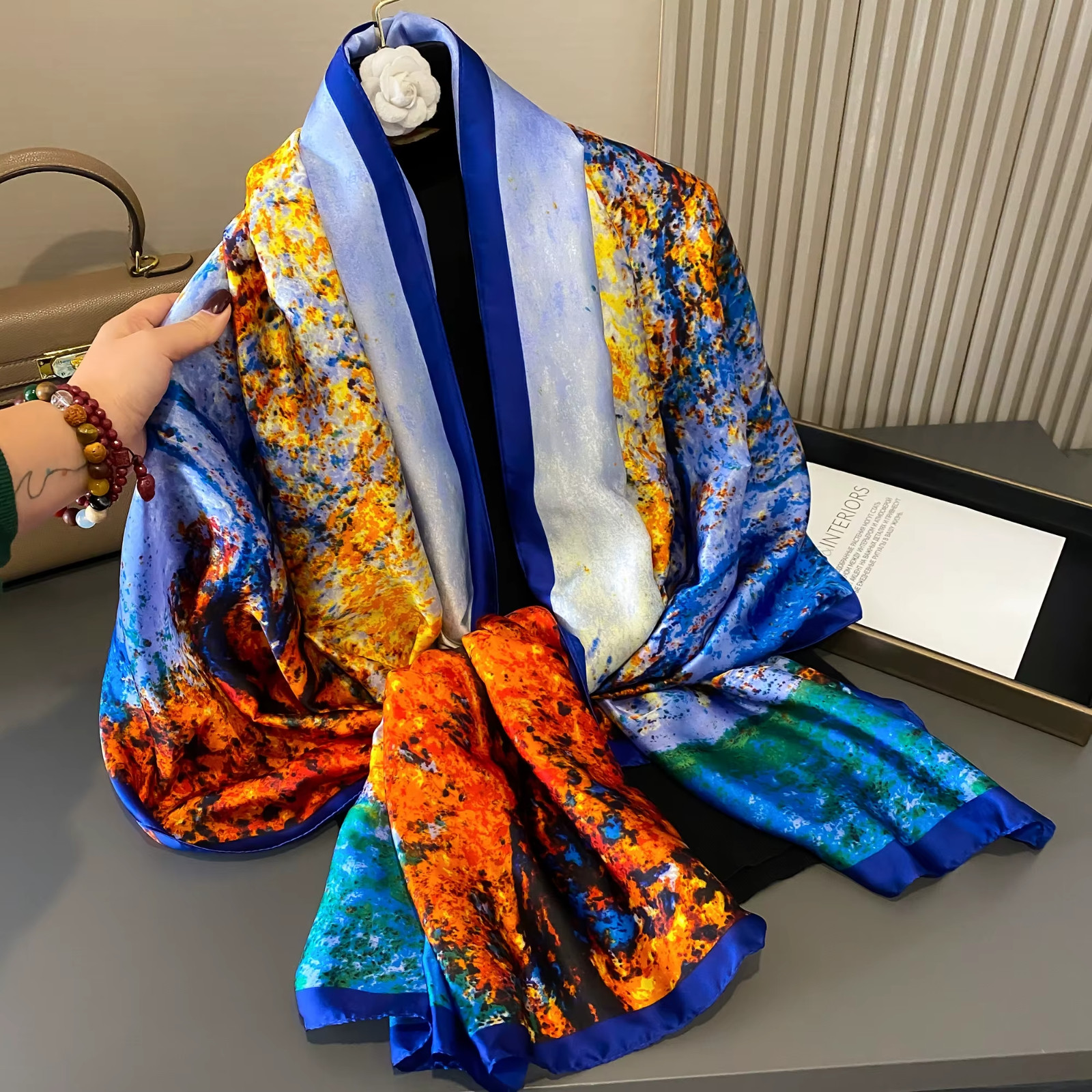 180*90cm Geometry Stole Women Summer Silk Scarves Shawls Lady Wraps