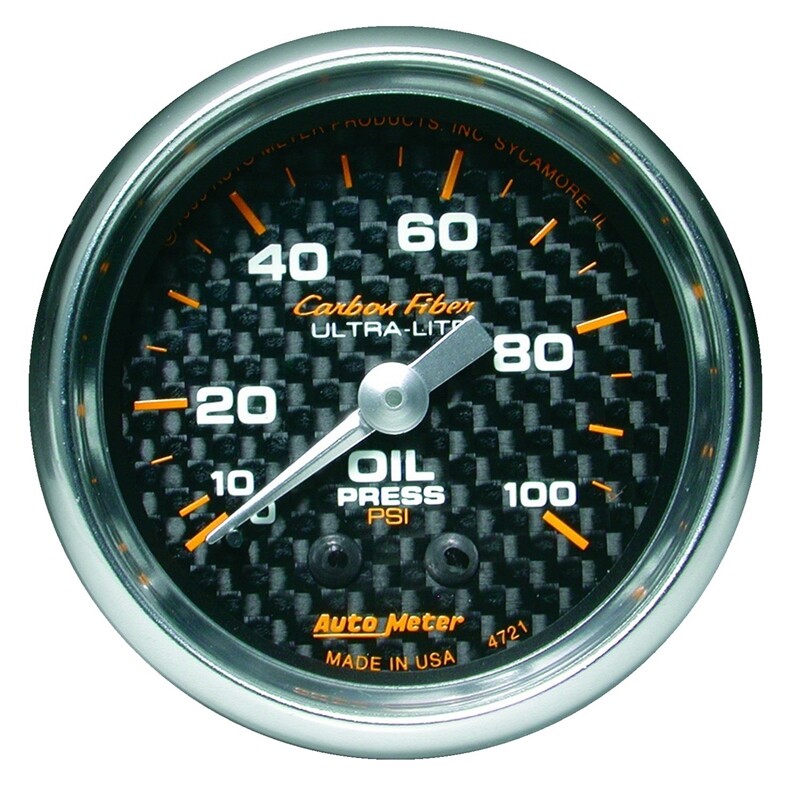 AutoMeter 4721 2-1/16 in. Oil Pressure Gauge, 0-100 PSI, Mechanical, Carbon Fibe