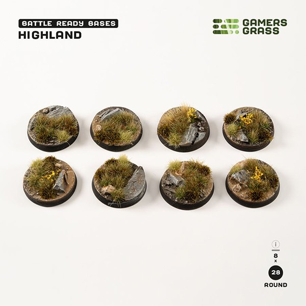 Basing Material and Textures Battle Ready Bases: Highland - Round 28mm (x8)