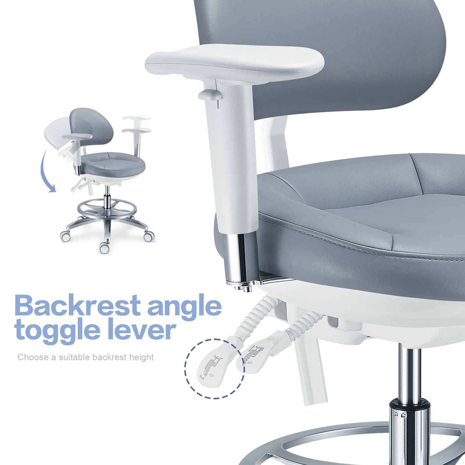 Dental Microscope Doctor's Chair with Armrest Ergonomic Dentist Stool Microfiber