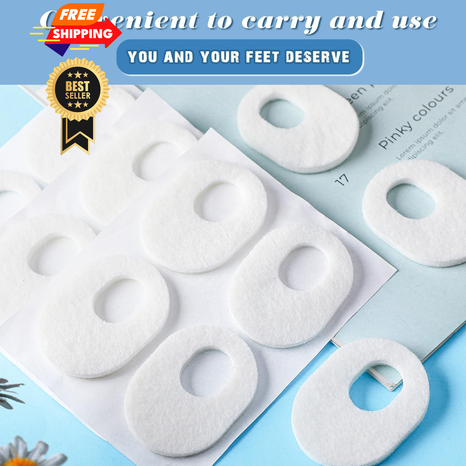 WILLBOND 48 Pack Callus Pads Soft 1/4" Thick Oval Shape Corn 1/4 Inch, White