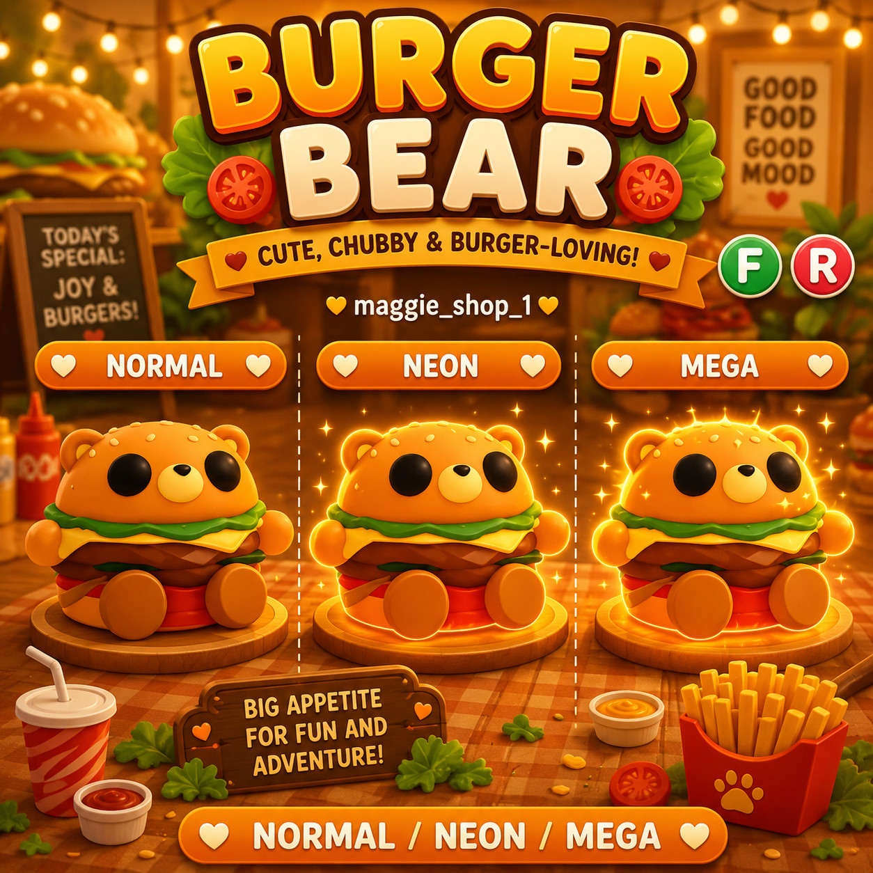 Burger Bear  FR Normal/Neon /Mega ✨ Adopt From Me Today ✨ Top Picks