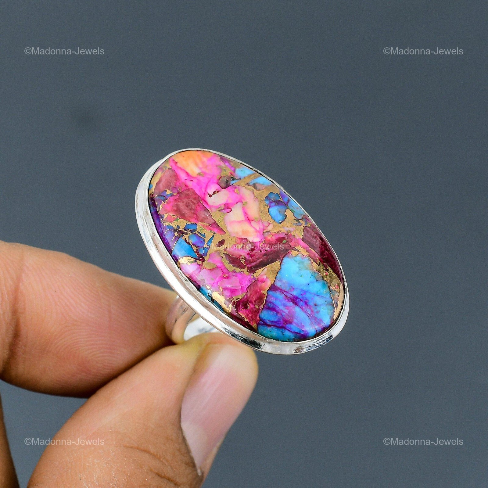 Sterling Silver Natural Kingman Pink Dahlia Turquoise Stone Promise Artisan Ring