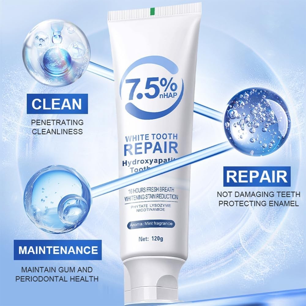 2 Pasta dental con 7.5% Nano Hidroxiapatita, sin flúor, 4oz, blanqueadora