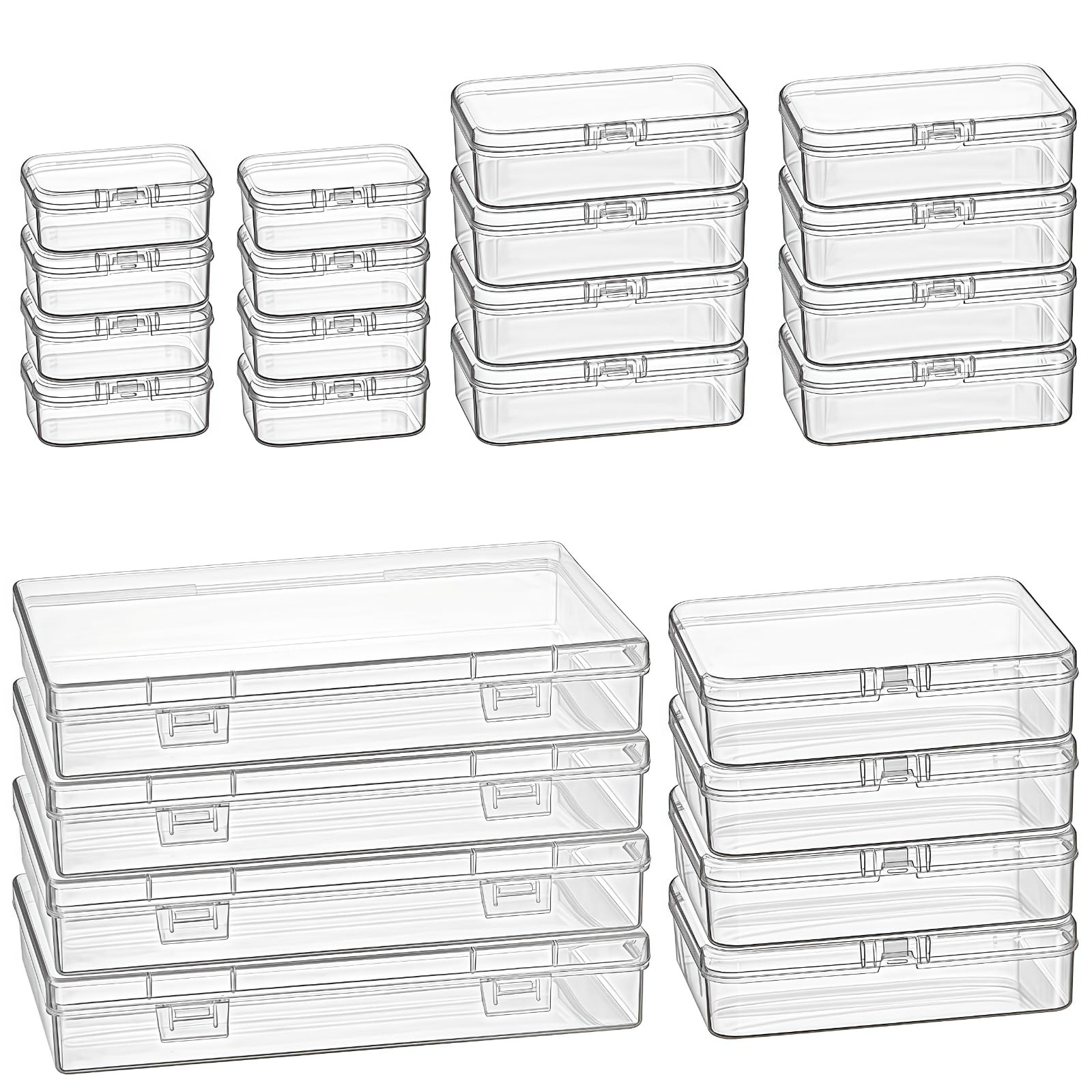 Goodma 24 Pieces Mixed Sizes Rectangular Empty Mini Clear Plastic Organizer S...
