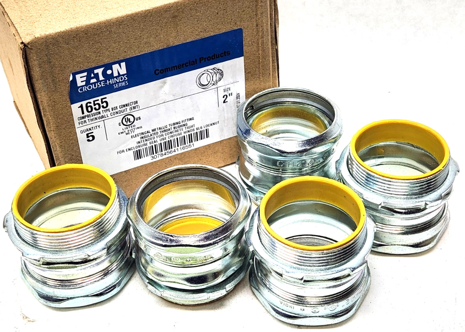 5 pcs NEW Eaton Crouse-Hinds #1655 2in EMT Compression Box Connector for Conduit