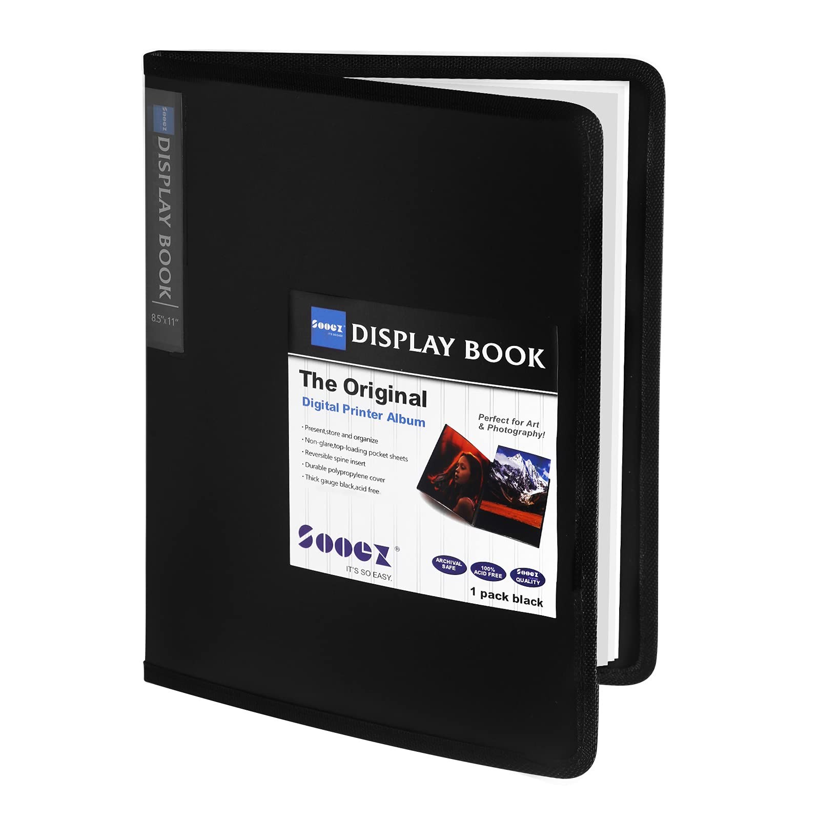 Sooez 30-Pocket Binder with Plastic Sleeves 8.5x11 (Black), Heavy