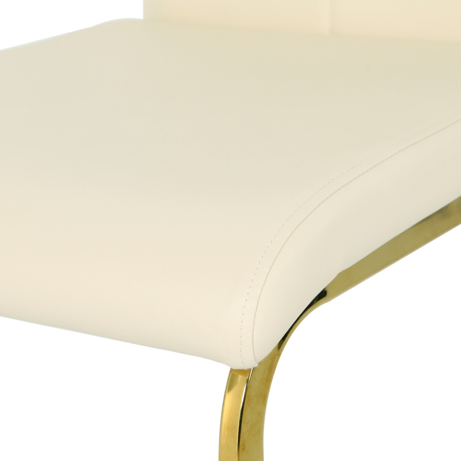 Set of 2/4 High Back Dining Chairs Light Yellow Leather with Gold Metal Bow Leg