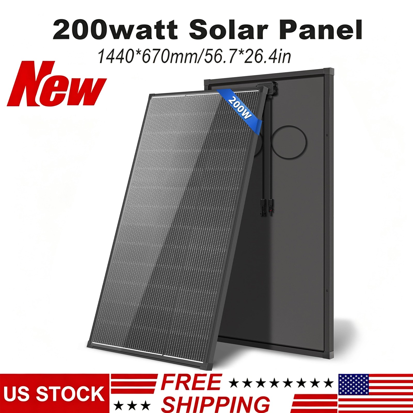 AeternaSol 200W Solar Panel 18V N-Type Mono 18BB Roof RV Boat Off-Grid Battery