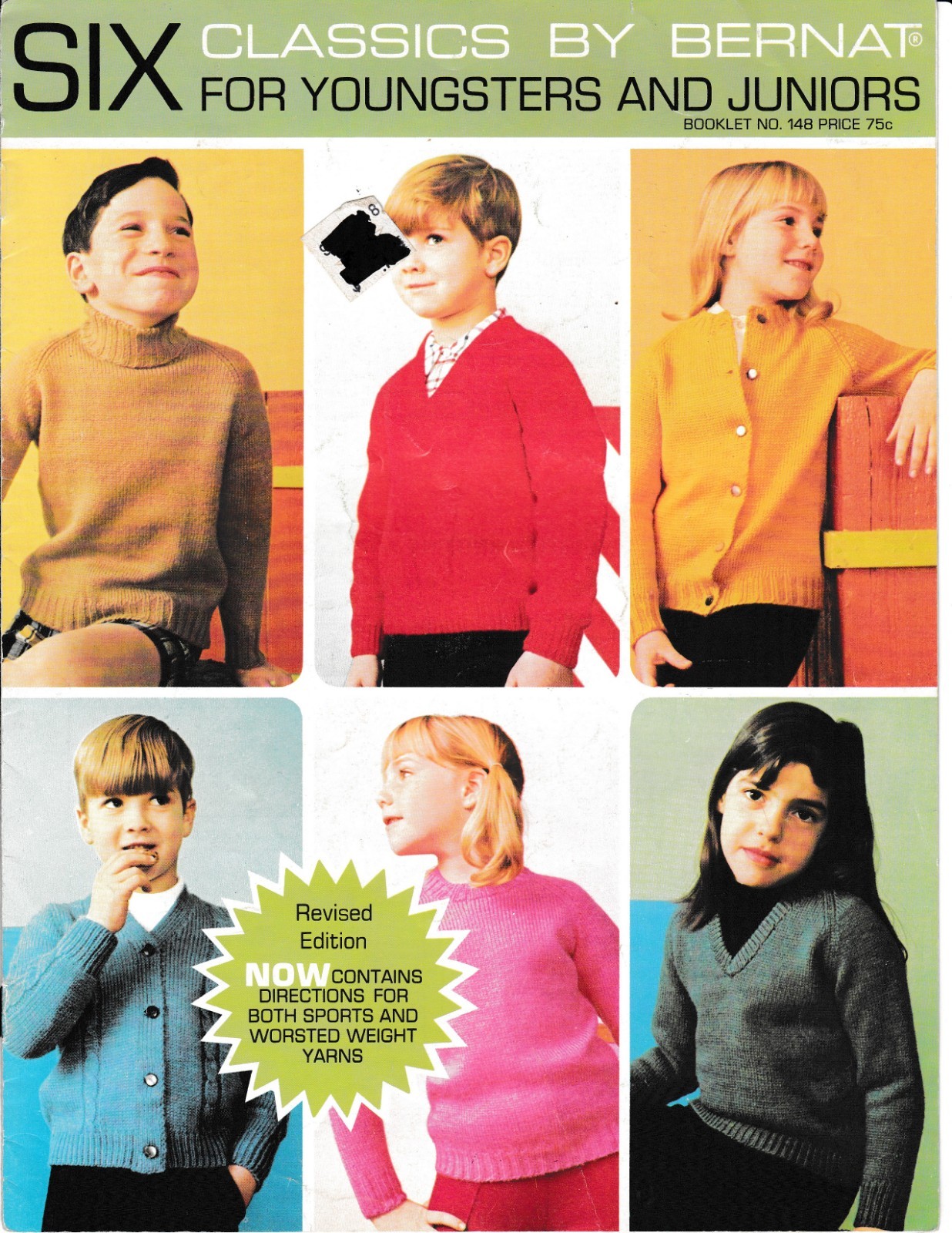 Six Classics For Youngsters and Juniors Knitting Sweaters | Bernat #148