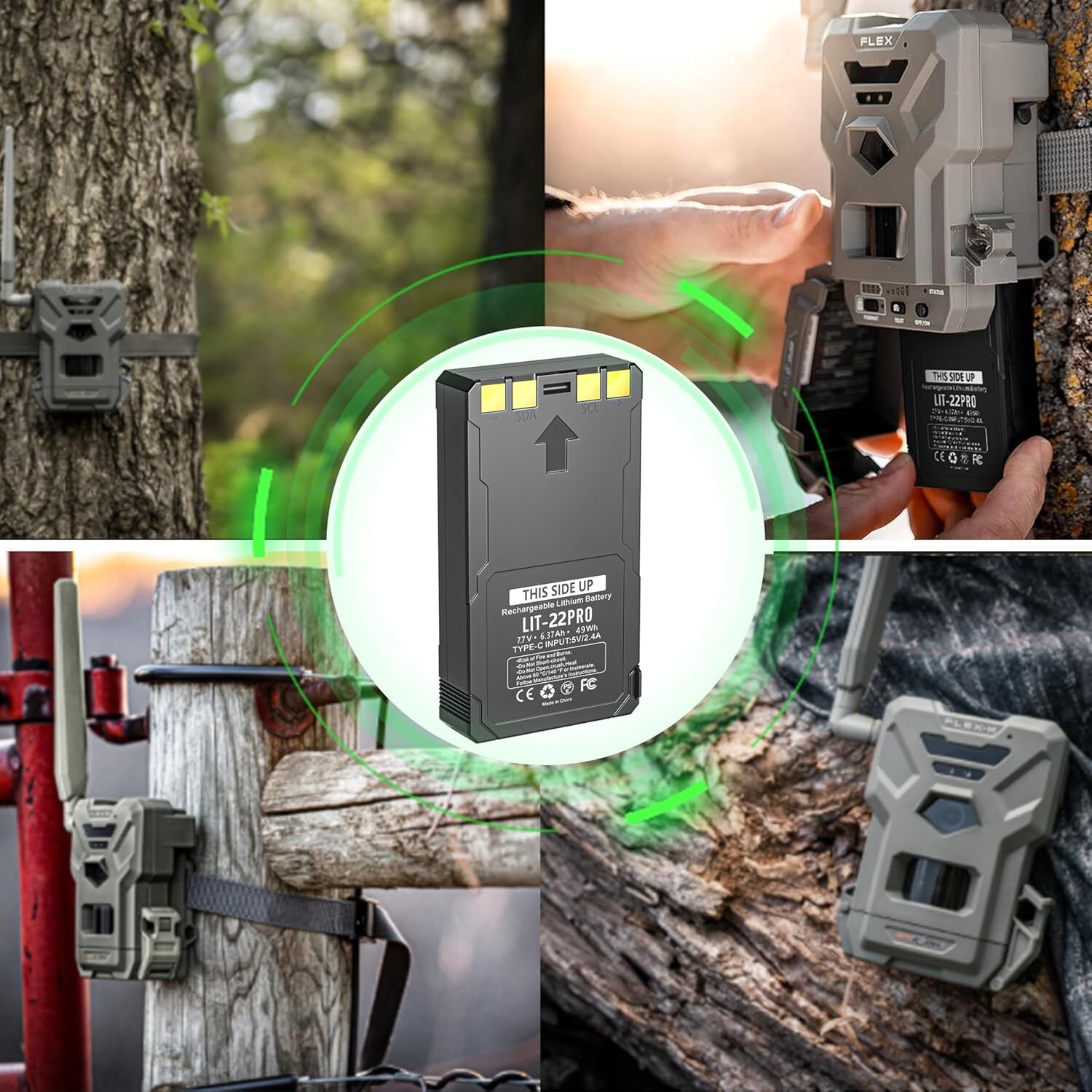 4-Pack Rechargeable LIT-22 Battery Compatible with Trail Camera Flex-M Flex G-36