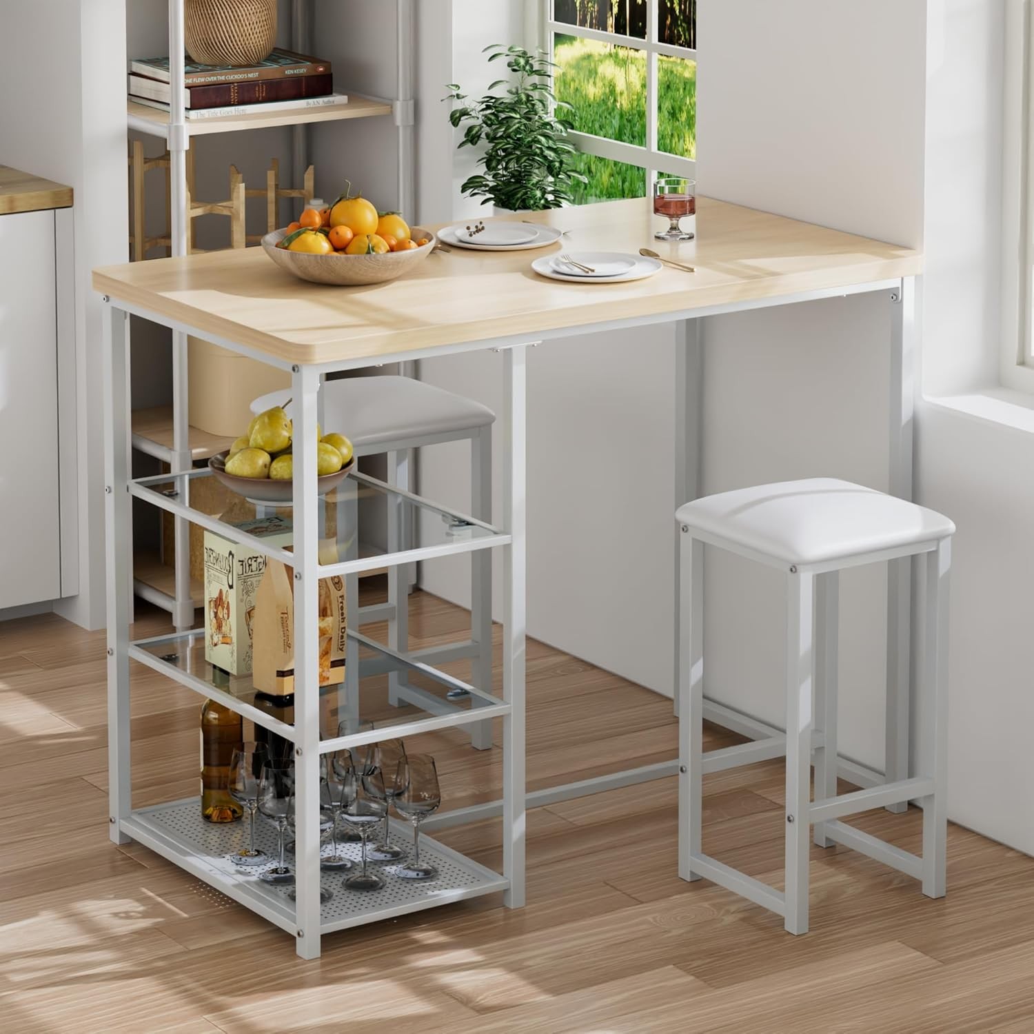 5-Piece Kitchen Dining Table Set Wood Tabletop & Heavy-Duty Metel Frame