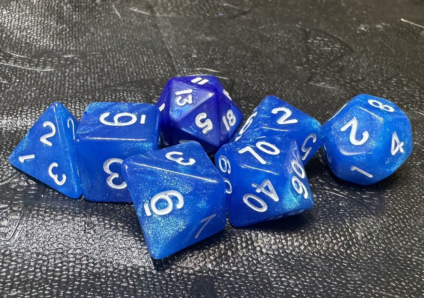 DND Swirly Blue Pearl 7 Piece Dice Set RPG Dungeons & Dragons