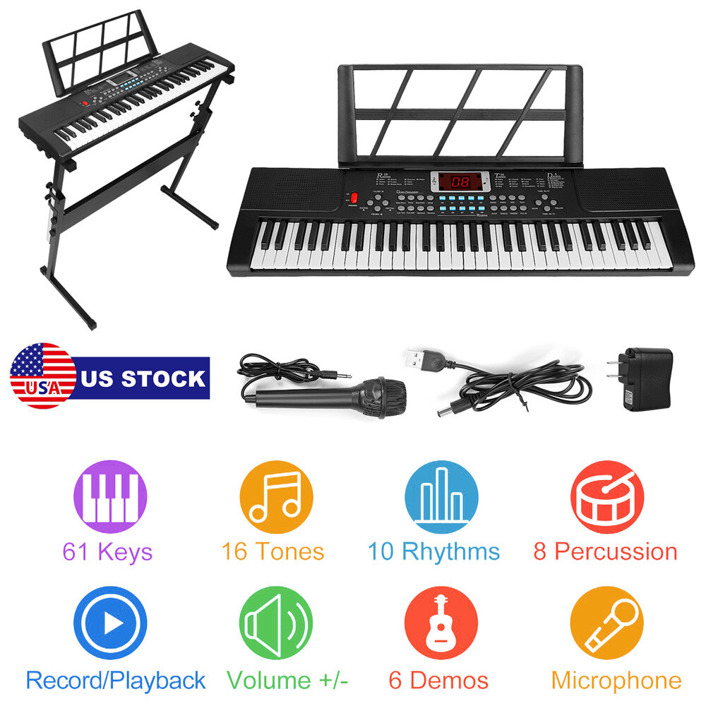61 Keys Digital Electronic Keyboard Piano & Music Stand Microphone for Kids Toys