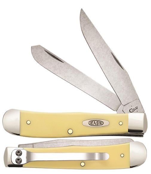 CASE XX KNIFE - TRAPPER YELLOW SYN. HANDLES + POCKET CLIP  #30114 CARBON STEEL