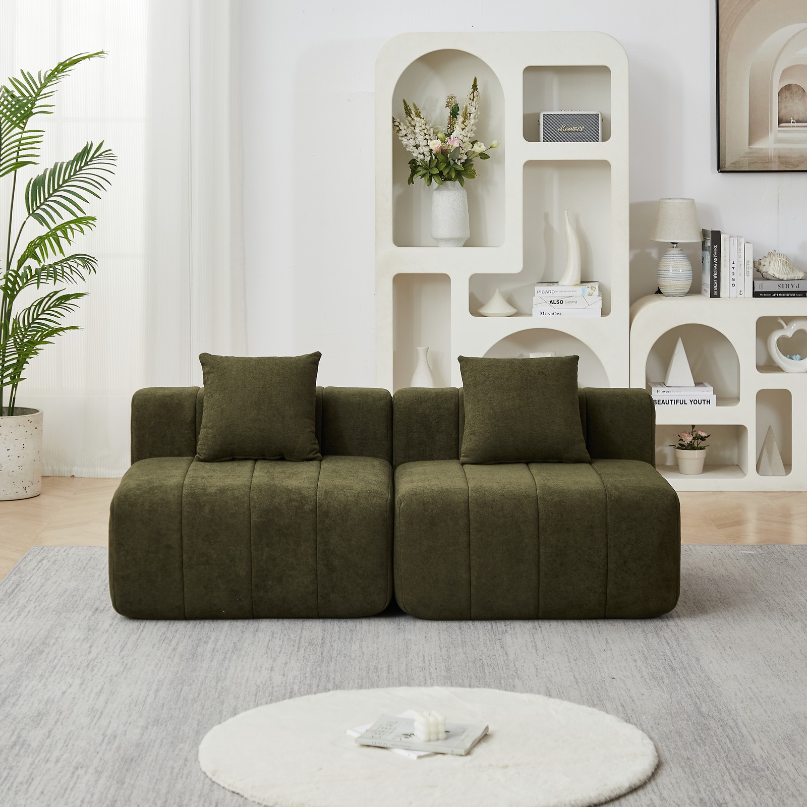 Chenille sectional sofa with 2 pillows,Symmetrical Modular Sofa Sectional for