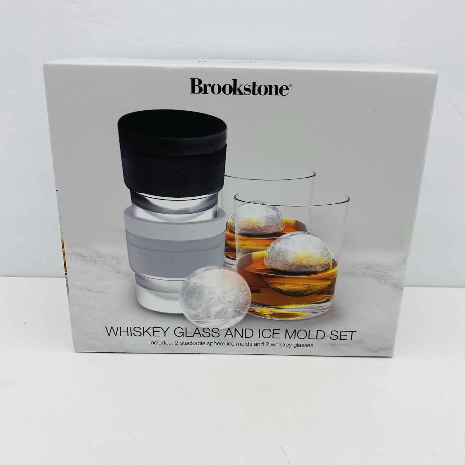 Brookstone Whiskey Ice Mold & Glass set Perfect Duet Glassware & Artisan Ice New