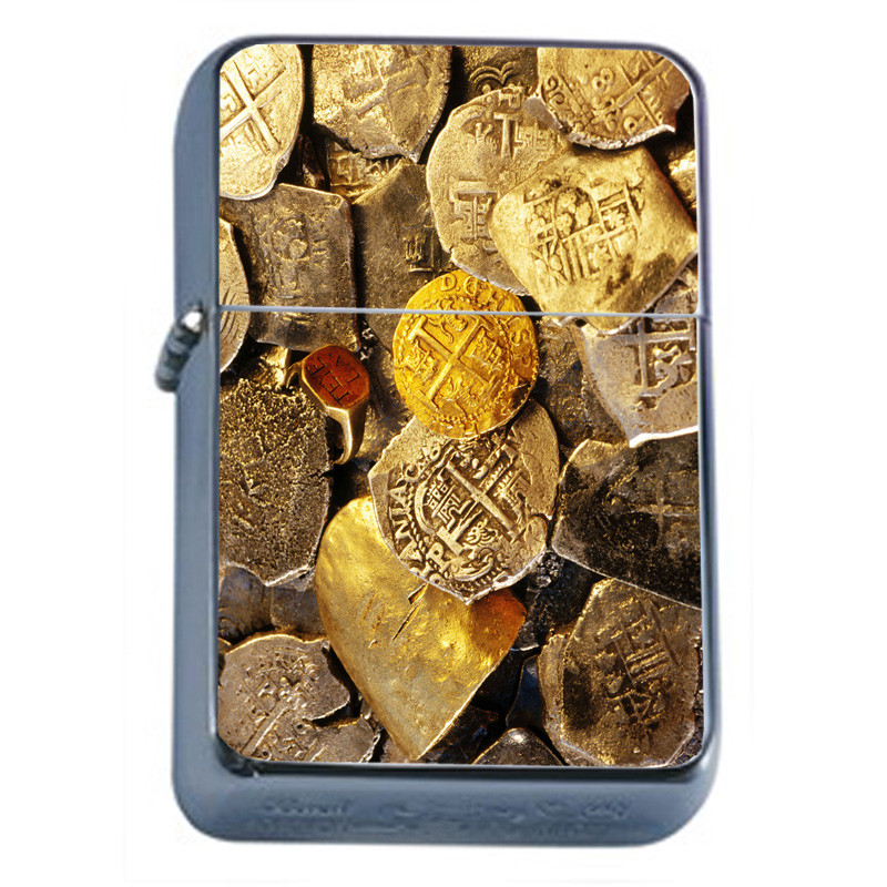 Pirate Treasure D2 Flip Top Oil Lighter Wind Resistant