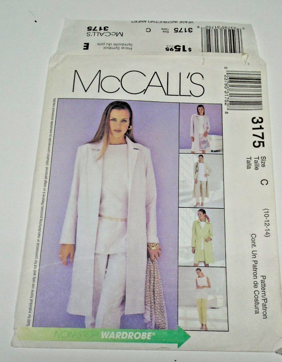 Vtng McCall's 3175 Pattern Miss Suit/Pants/Skirt Size 10, 12, 14 Uncut