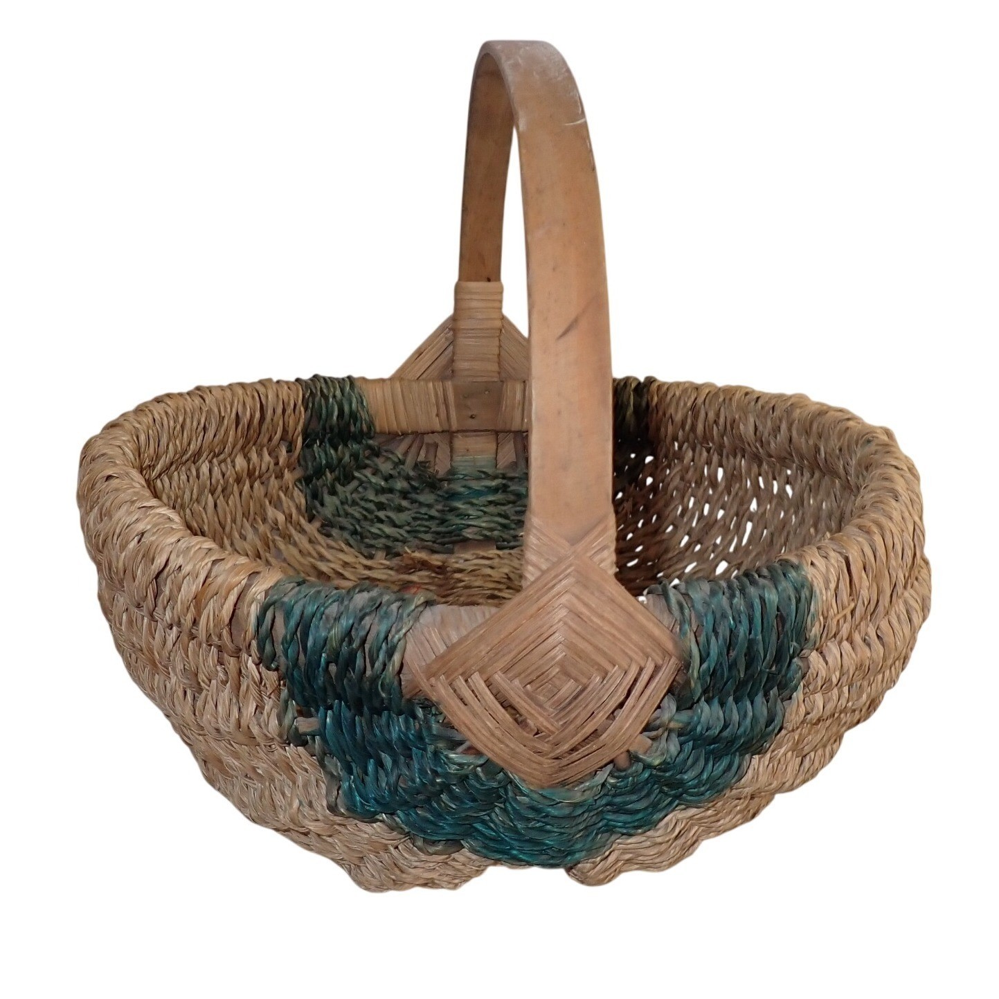 Vintage Hand Woven Buttock Basket Handle Gather Boho Retro Chic