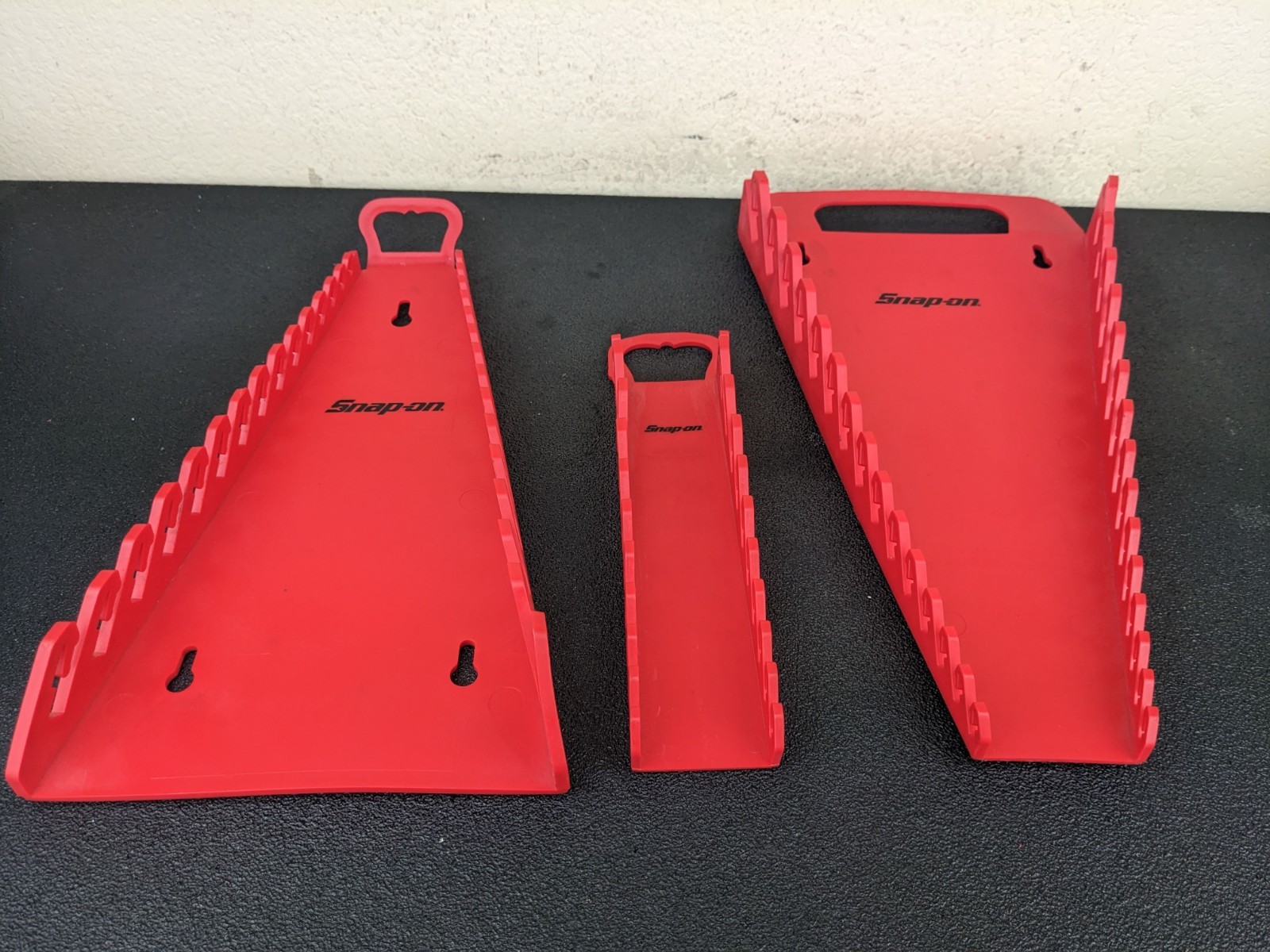 #bo628 Snap-On Red Rubber Wrench Racks (2) 15 Slots (1) 10 Slots