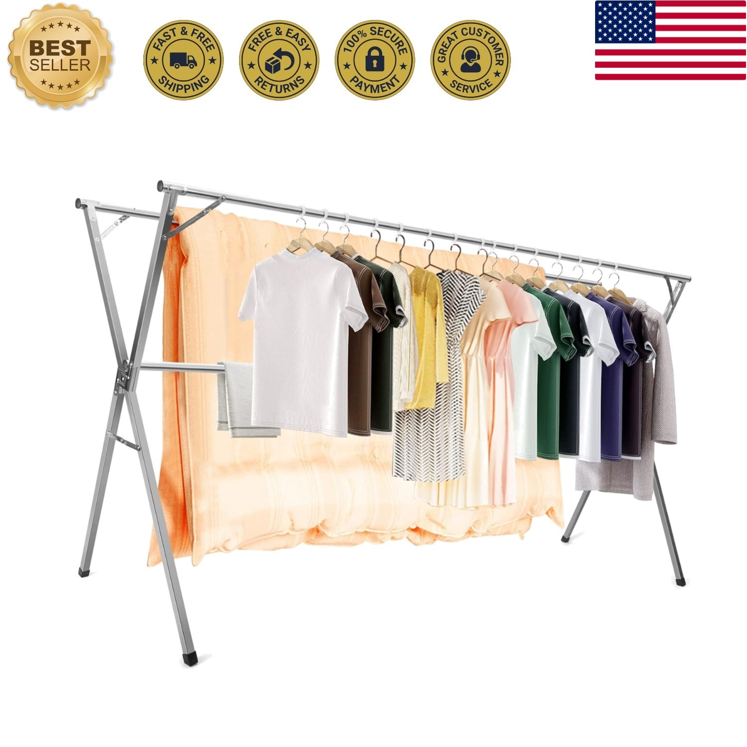 Clothes Drying Rack for Laundry Foldable, 79 inch Stainless Steel Pool Towel ...
