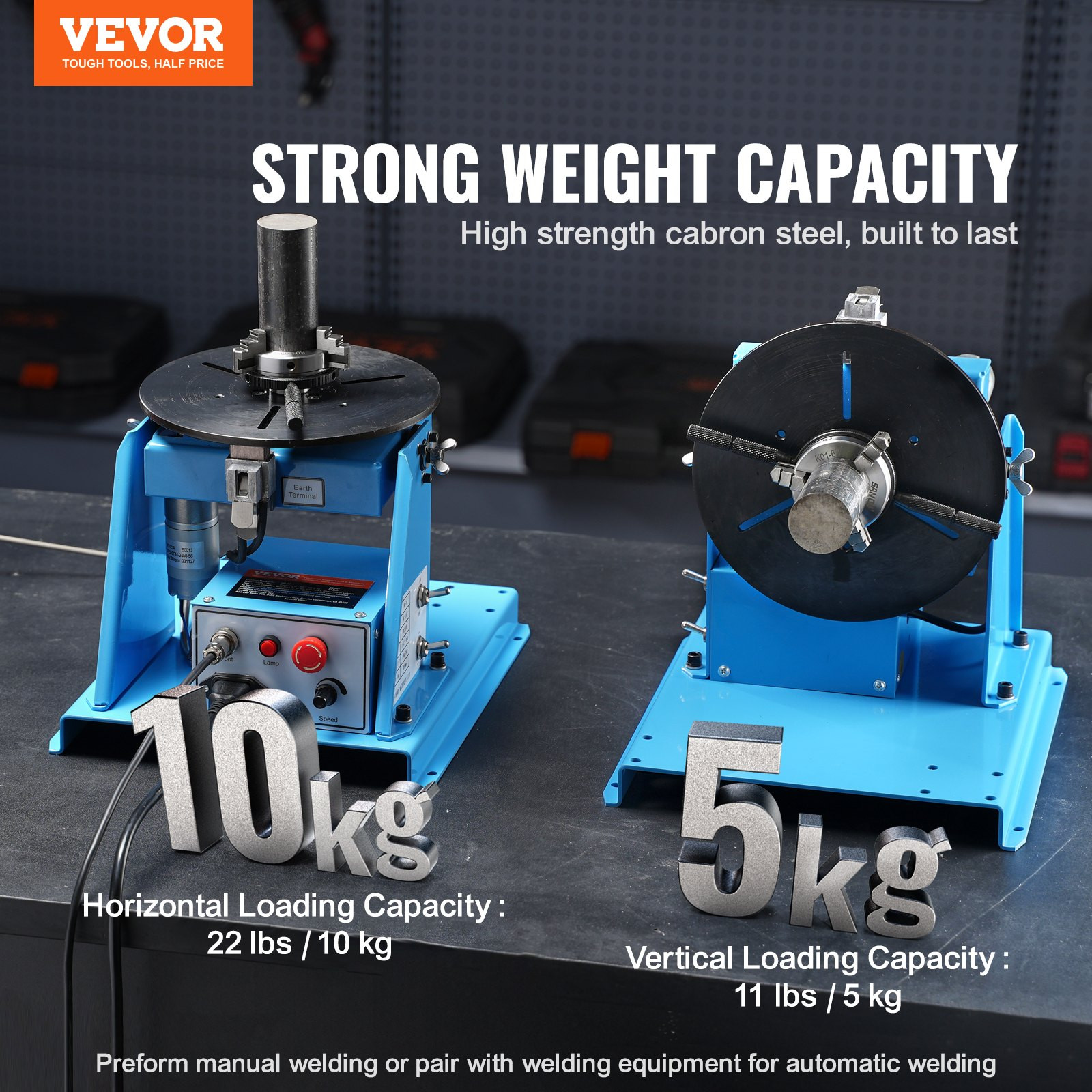 22LBS/10KG Rotary Welding Positioner w/8.1" 3-Jaw Chuck - 1-12 RPM, 0-90° Tilt