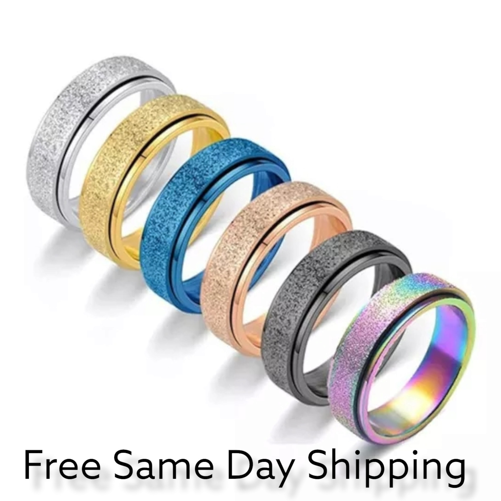 Stainless Steel Rotating Spinner Wedding  Ring Unisex, Men Women Fashion Jewelry
