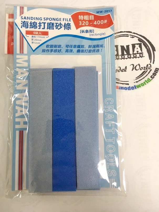 Manwa Sanding Sponge Stick 320-400# (5mm x 20mm x 110mm, 6pcs)