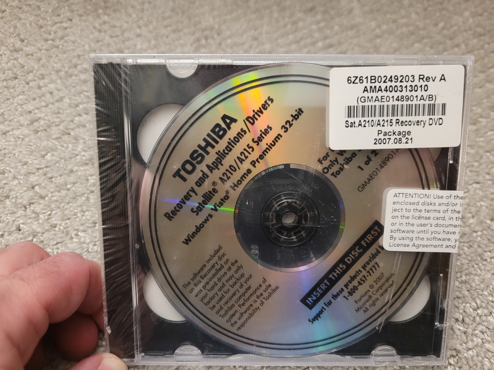 Toshiba Satellite A210 A215 Recovery Discs Windows Vista 32Bit NEW SEALED