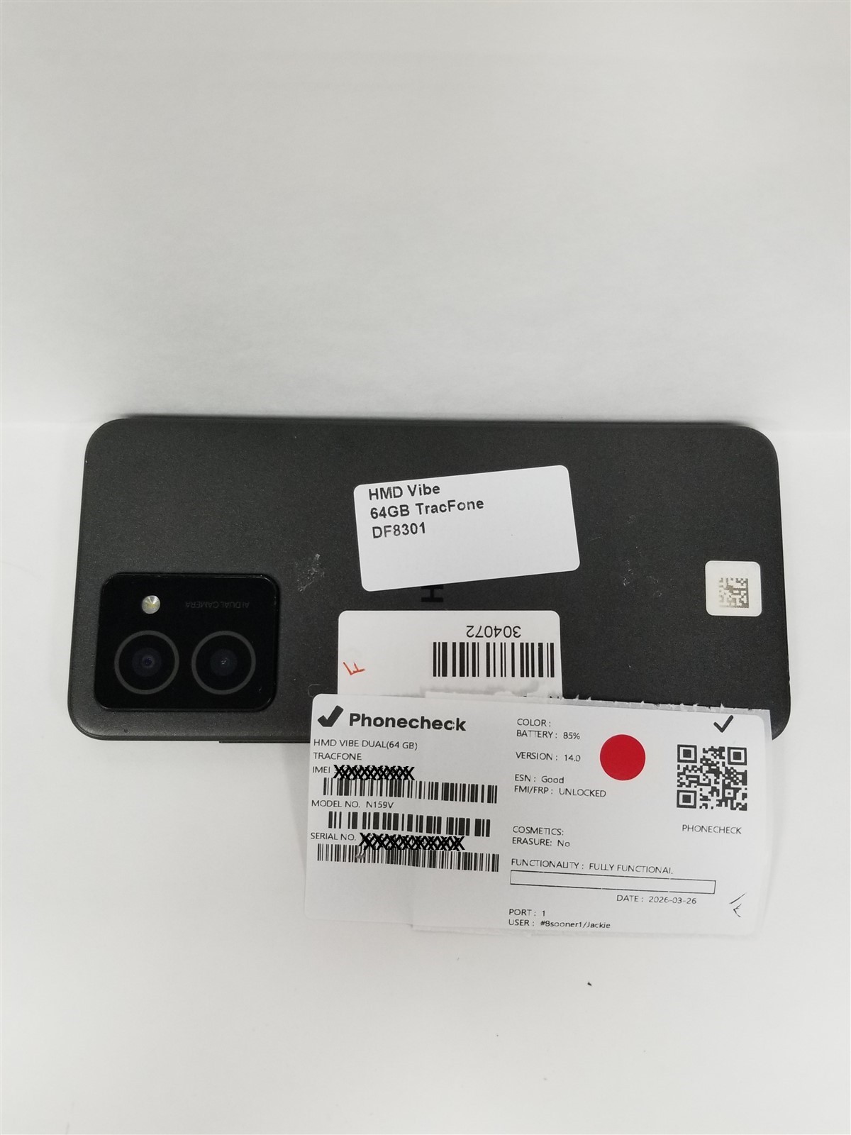 HMD Vibe 64GB Black N159V (TracFone) Fully Functional DF8301
