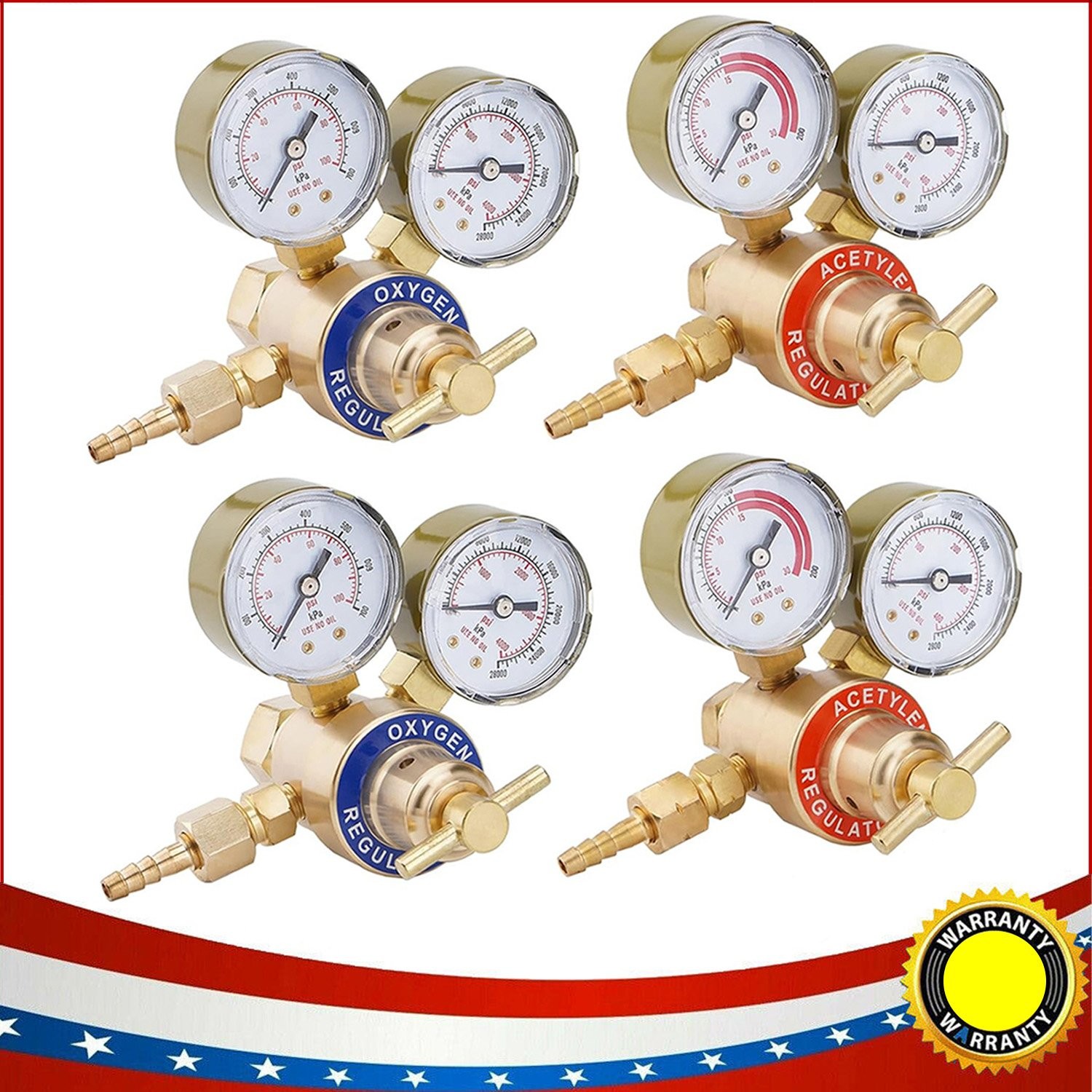 NEW 2 Pair Oxygen and Acetylene Regulators Welding Gas Gauges CGA540 and CGA200